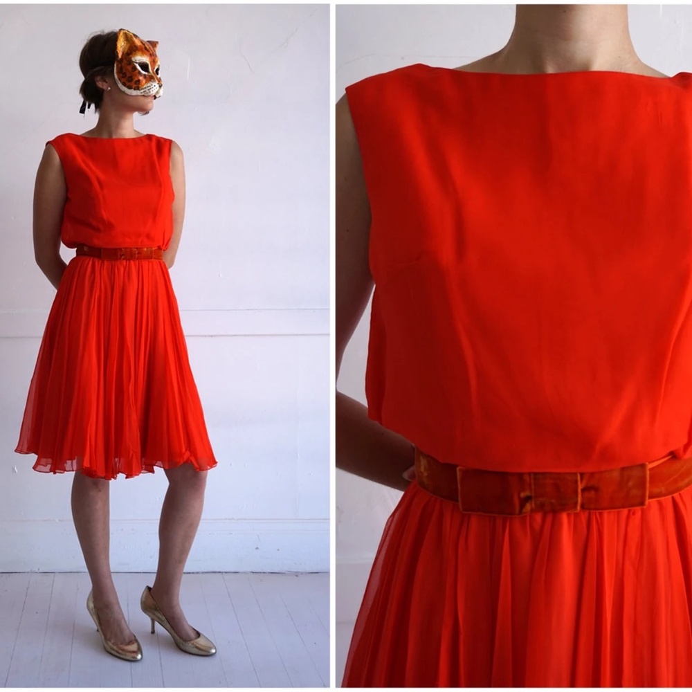 Vintage 1960s Party Dress with Velvet Bow Waistband
